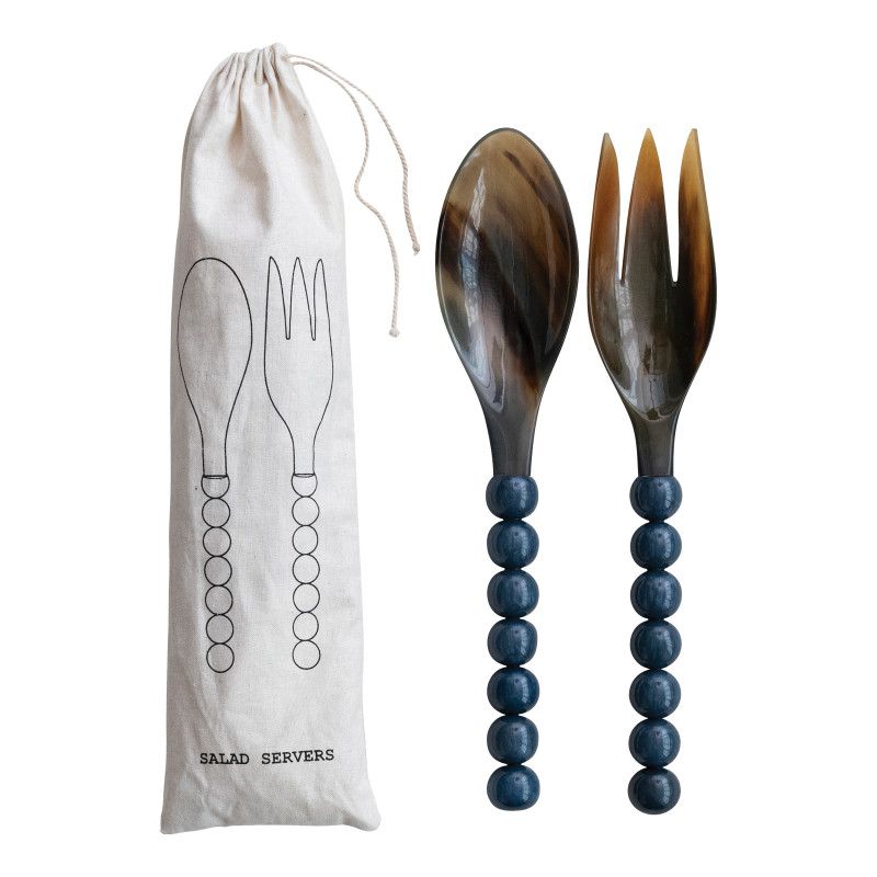 11.75"L Navy Horn Salad Servers w/ Resin Handles