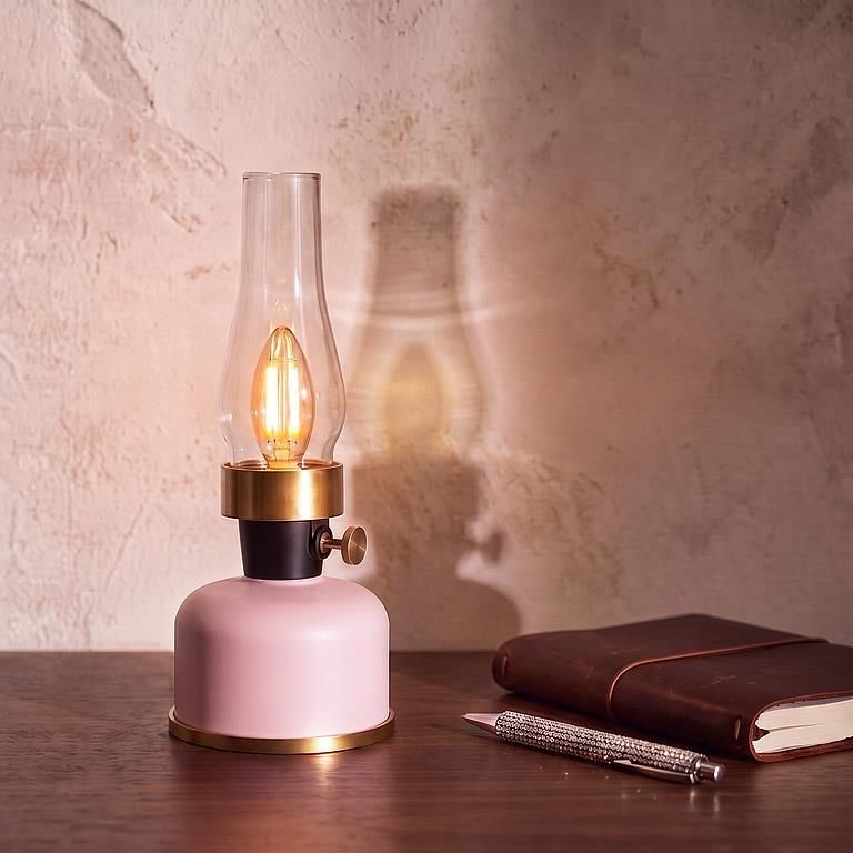 Blush Small Lantern LED Lamp with Chimney