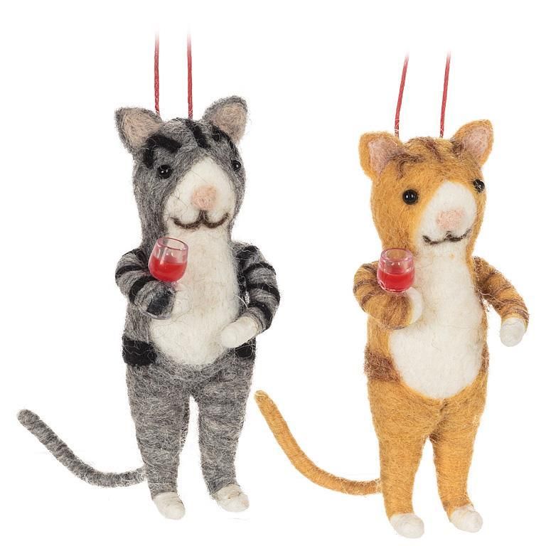 Wine Drinking Cat Ornament