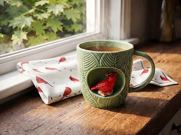Leaf Mug with Cardinal