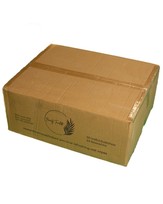 Carton Individual Beauty Towelette/ Makeup Remover Box of 50 x 24