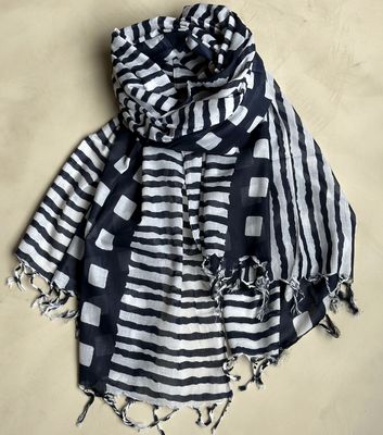 STRIPE MATRIX COTTON VOILE SCARF