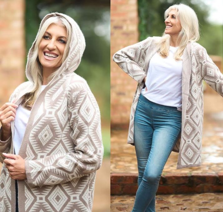 BB Hooded Long Cardigan, Colour: Nude Print, Size: Small