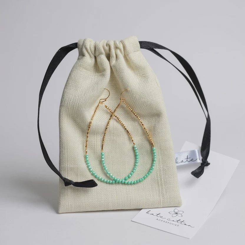 Rinestone Waterdrop Large Hoop Earrings, Colour: Green