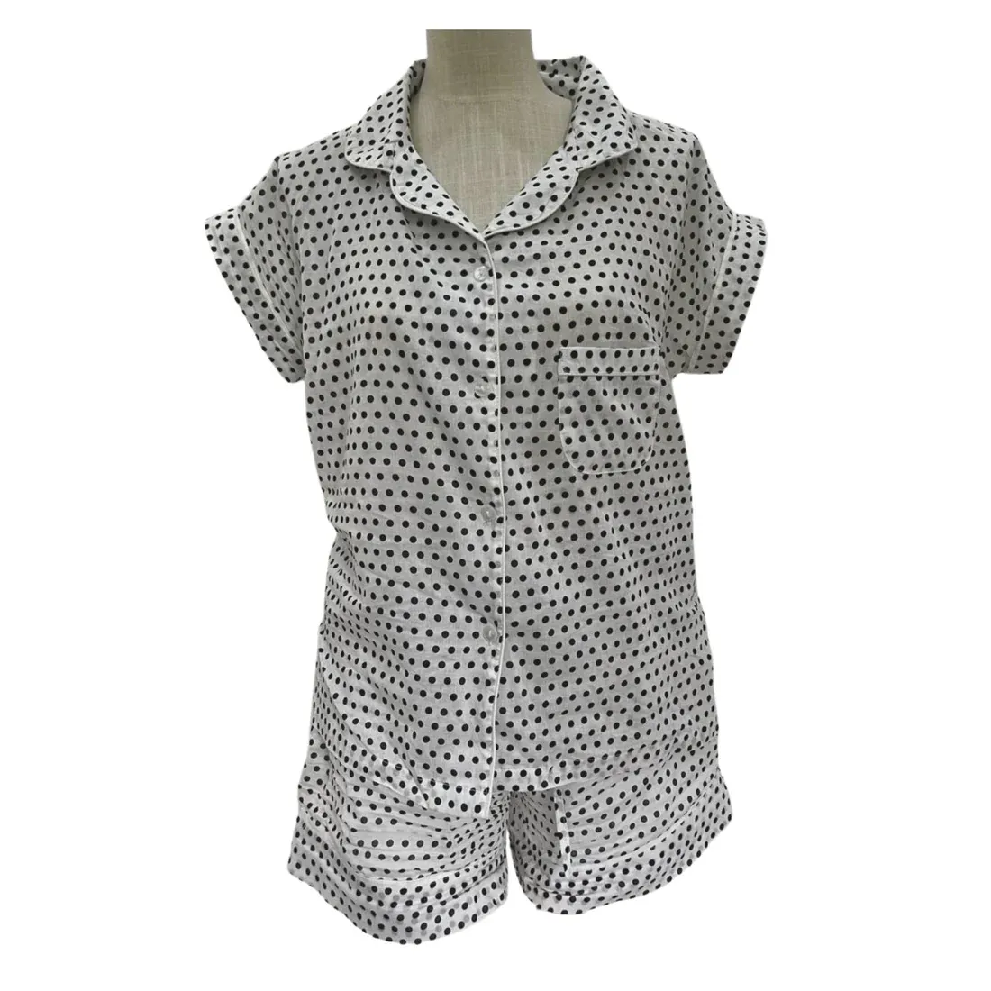 Rosehip Sleepwear, Colour: Polka Dot Black, Size:: XS, Style: Short PJ Set