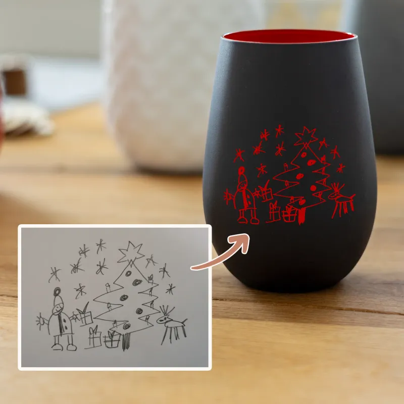 Windlicht mit Kinderzeichnung personalisiert