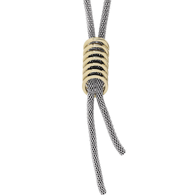 Mesh Lariat Necklace with Gold Plated Rings