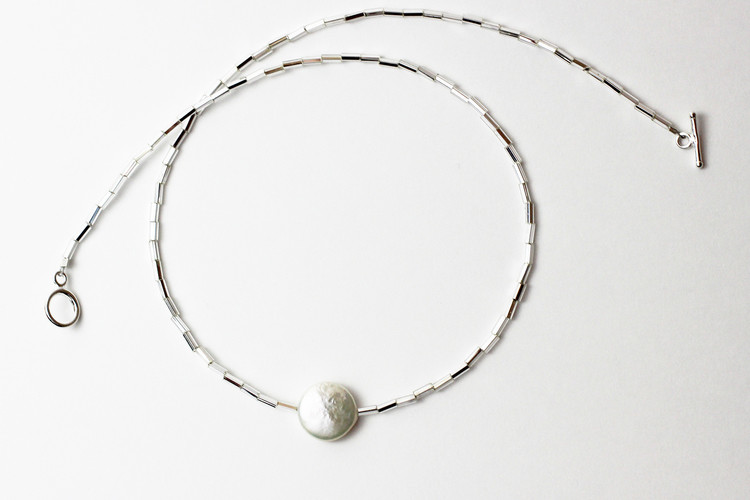 Pearl Necklace with Silver Beads