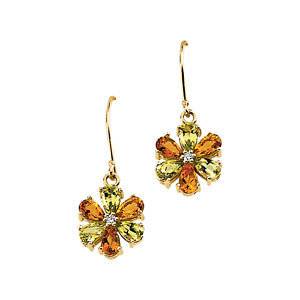 14K Yellow Gold Drop Earrings - Citrine, Peridot & Diamond