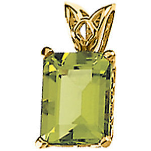14K Yellow Gold Pendant - Emerald Shape Peridot