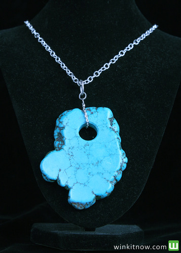 Silver Necklace with Faux Turquoise Rock Pendant