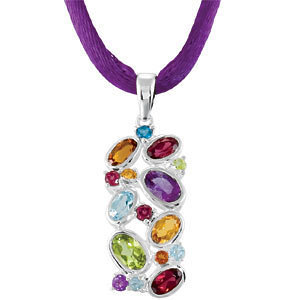 Genuine Multi-Gemstone Pendant on Silk Cord Necklace