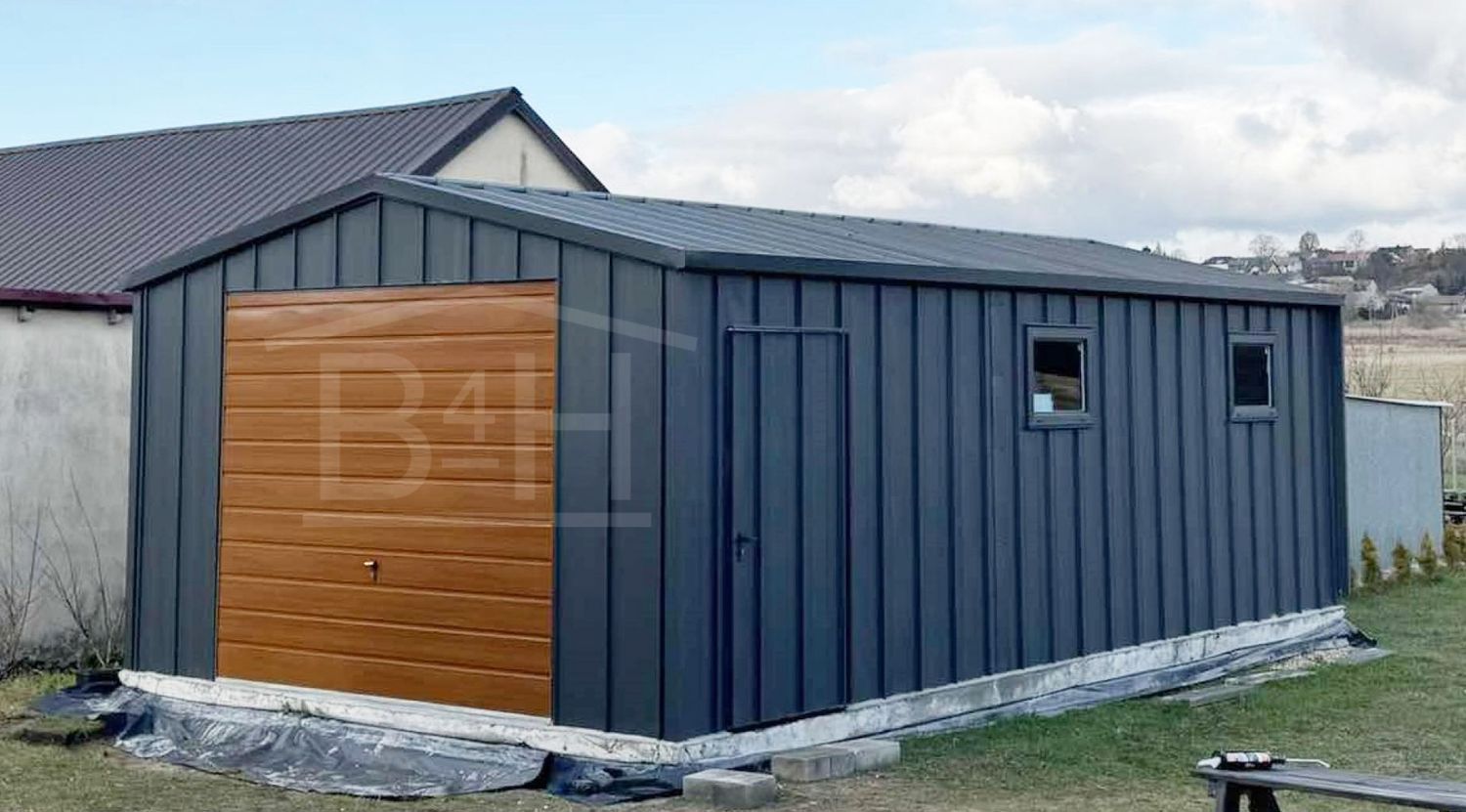 Metāla garāža 4x7 (2 logi + durvis)