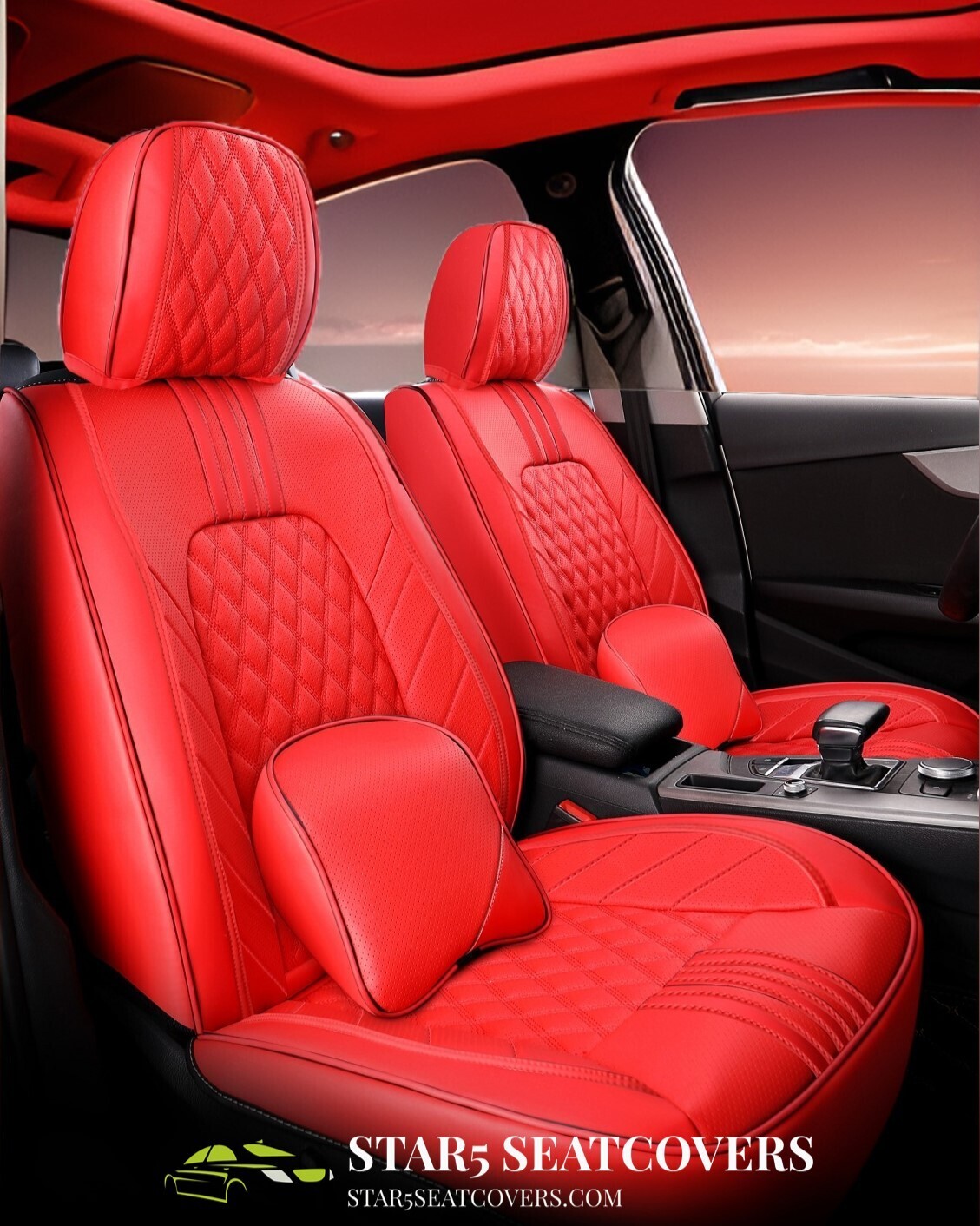 Red New Upgraded Premium 6D Fully Covered Seat Cover Set