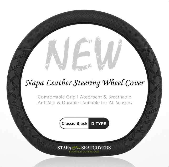 Black - D Type - Star5 Premium Napa Leather Steering Wheel Cover