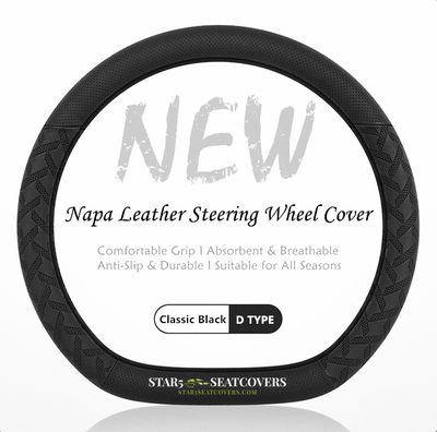 Black - D Type - Star5 Premium Napa Leather Steering Wheel Cover