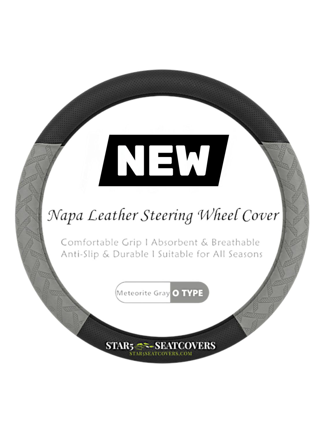Gray - O Type - Star5 Premium Napa Leather Steering Wheel Cover