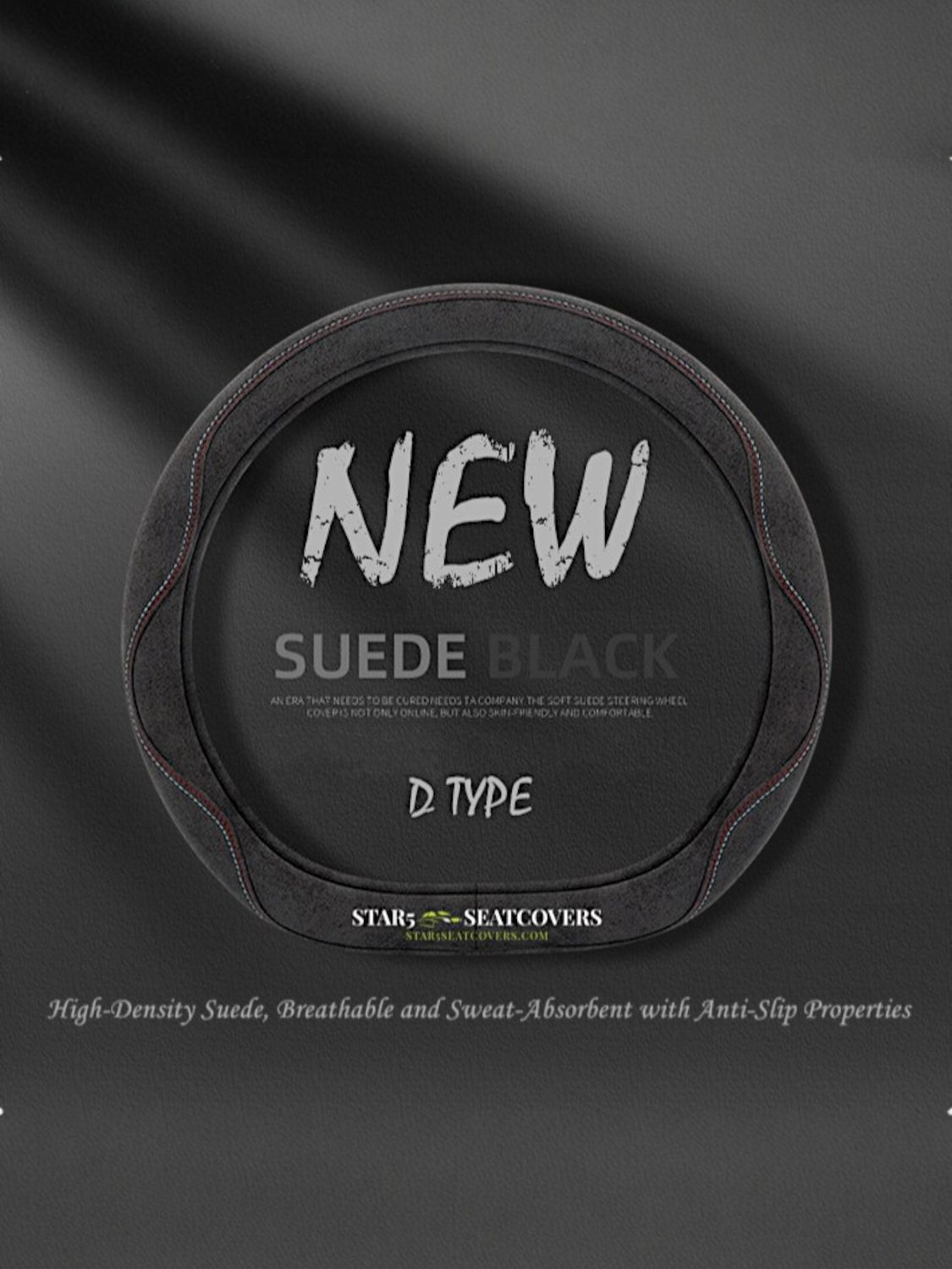 Black - D Type - Star5 Premium Suede Steering Wheel Cover