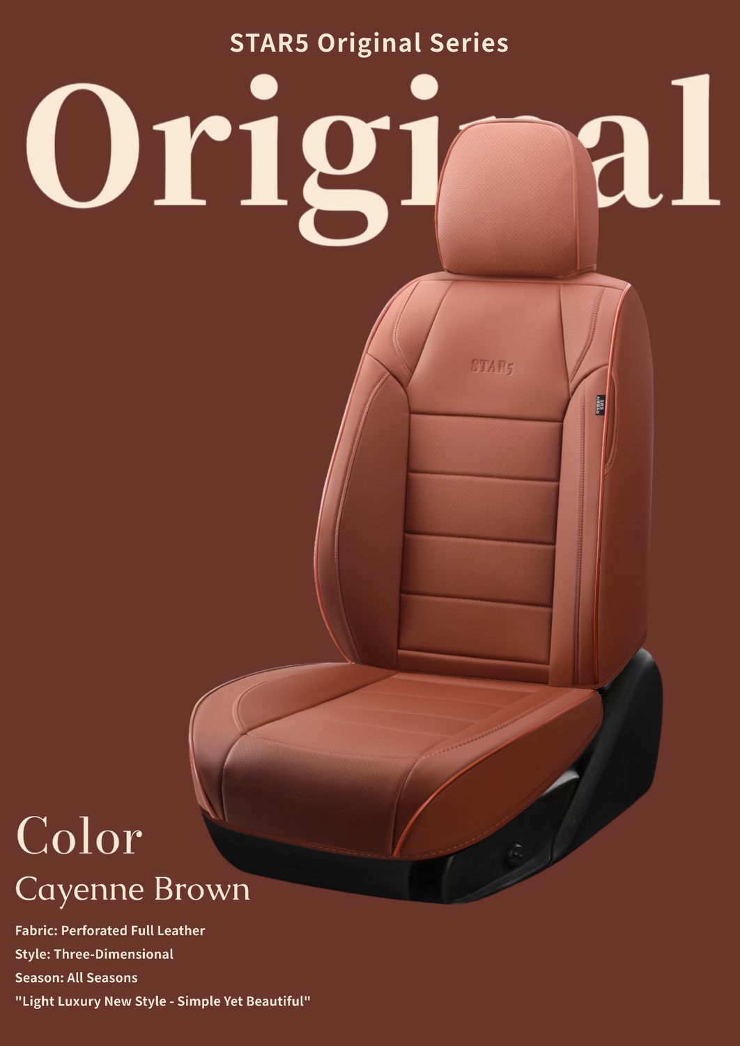 Star5 Original Series Seat Covers (1st Gen) | Fits Sedans, SUVs &amp; Trucks (5-Seater) (Caramel)