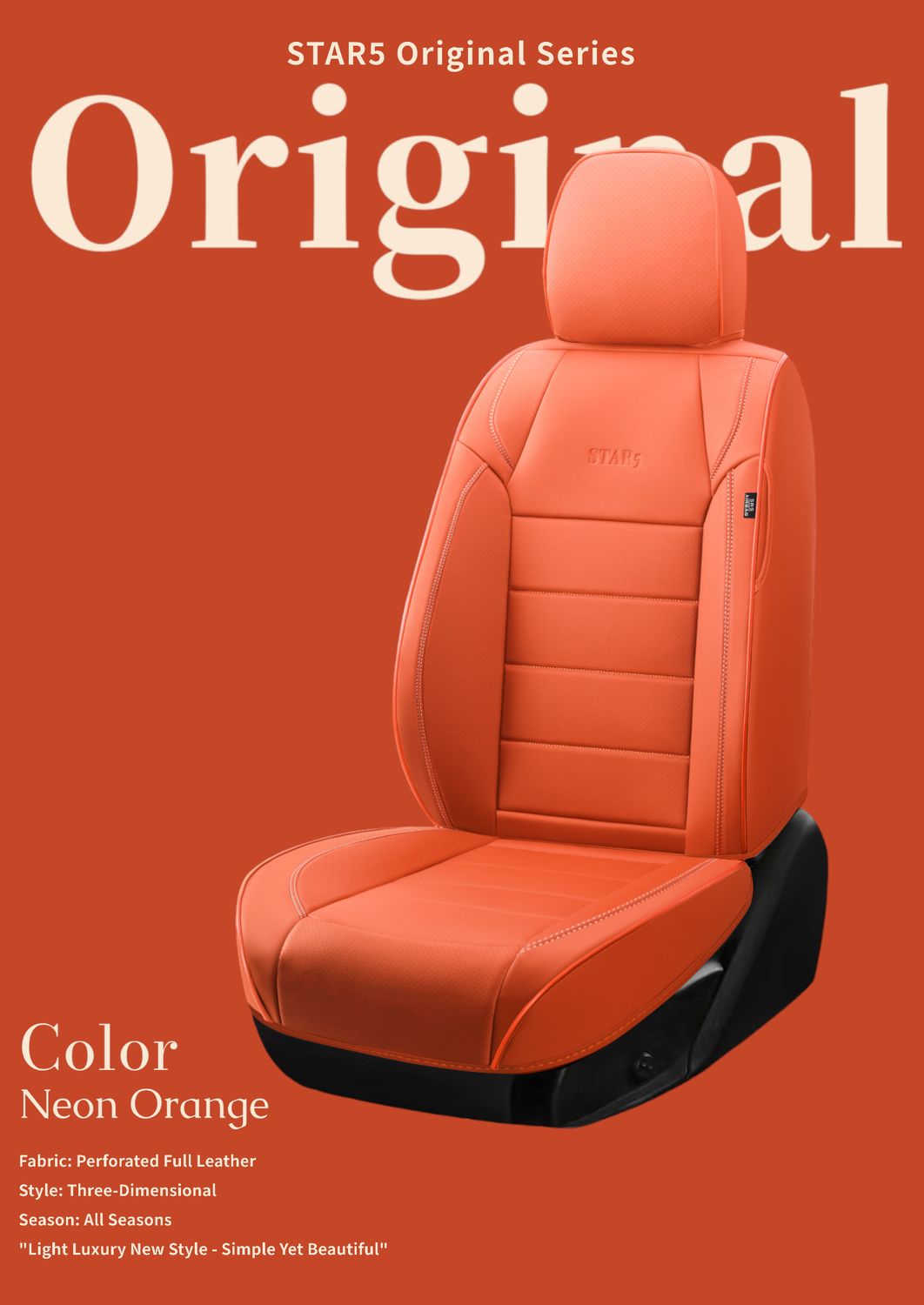 Star5 Original Series Seat Covers (1st Gen) | Fits Sedans, SUVs &amp; Trucks (5-Seater) (Neon Orange)