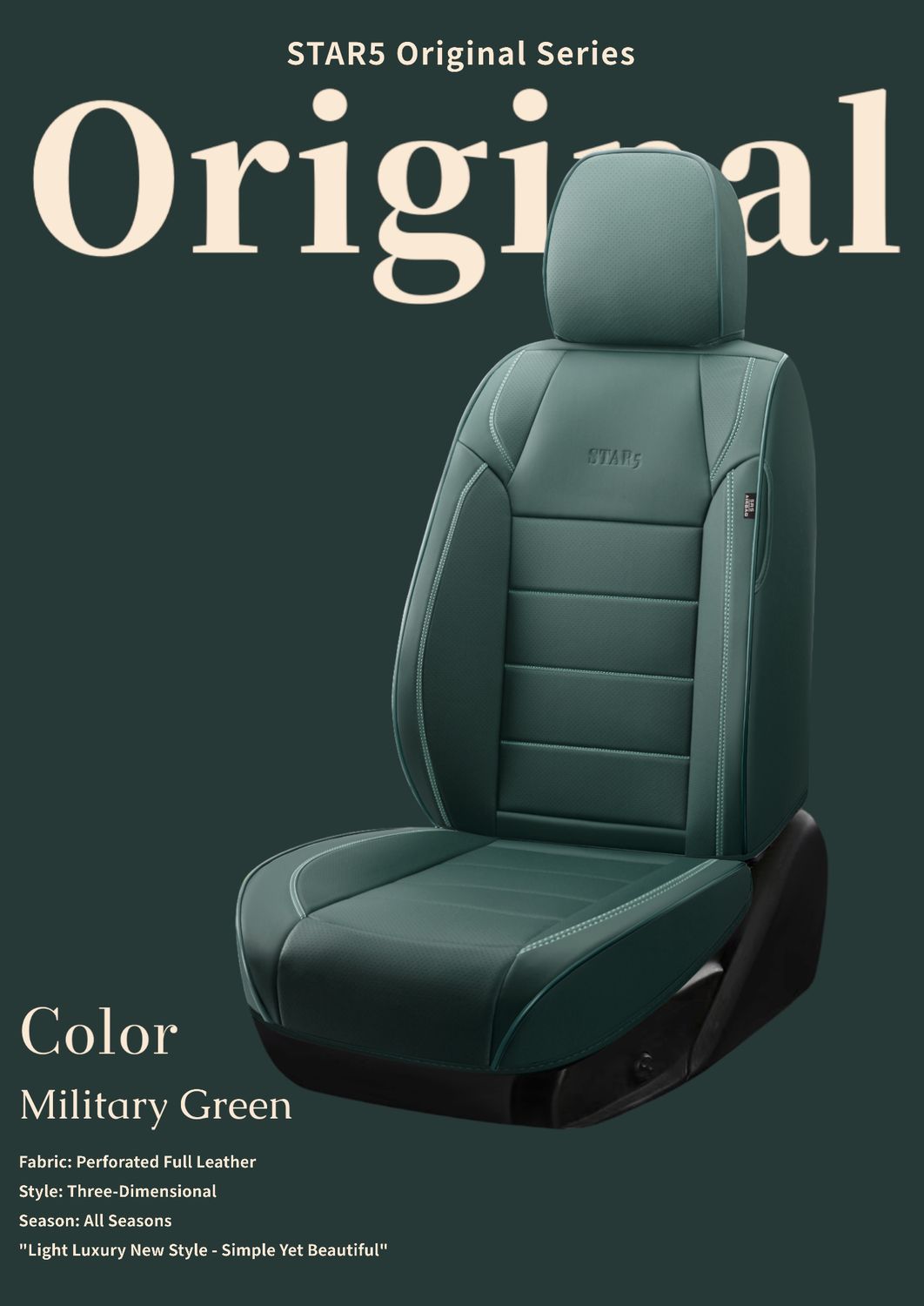 Star5 Original Series Seat Covers (1st Gen) | Fits Sedans, SUVs &amp; Trucks (5-Seater) (Military Green)