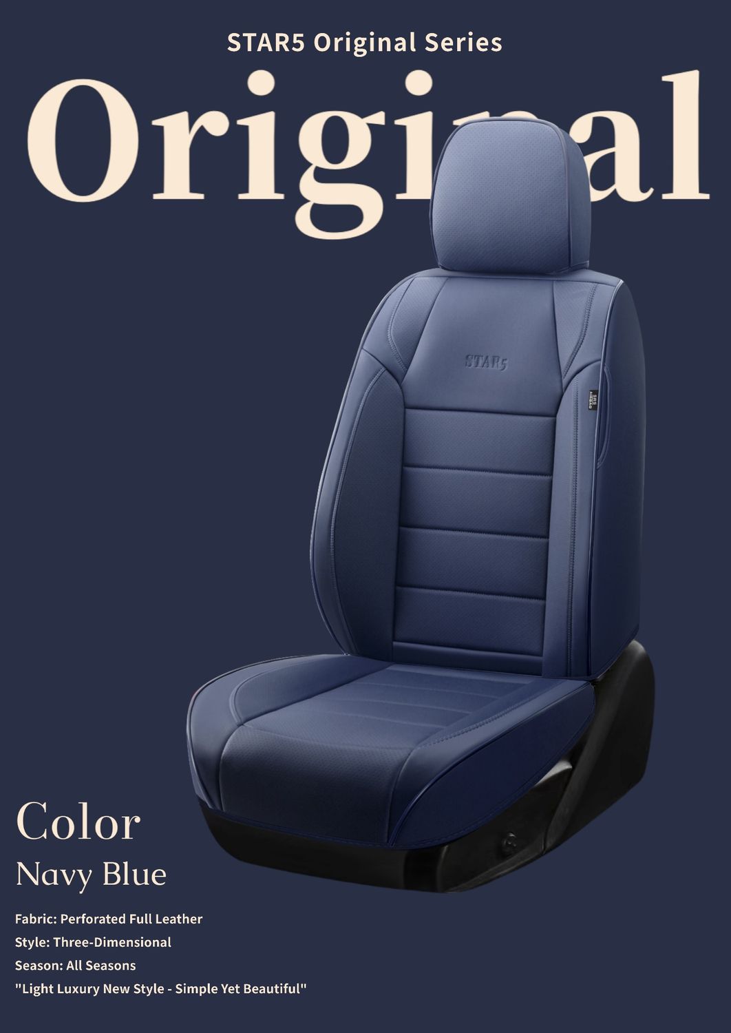 Star5 Original Series Seat Covers (1st Gen) | Fits Sedans, SUVs &amp; Trucks (5-Seater) (Navy)
