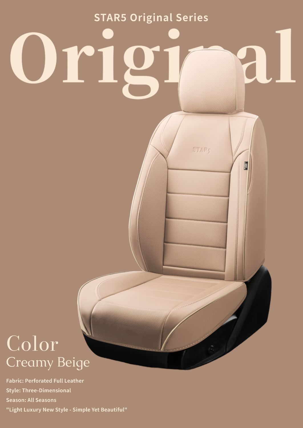 Star5 Original Series Seat Covers (1st Gen) | Fits Sedans, SUVs &amp; Trucks (5-Seater) (Tan)