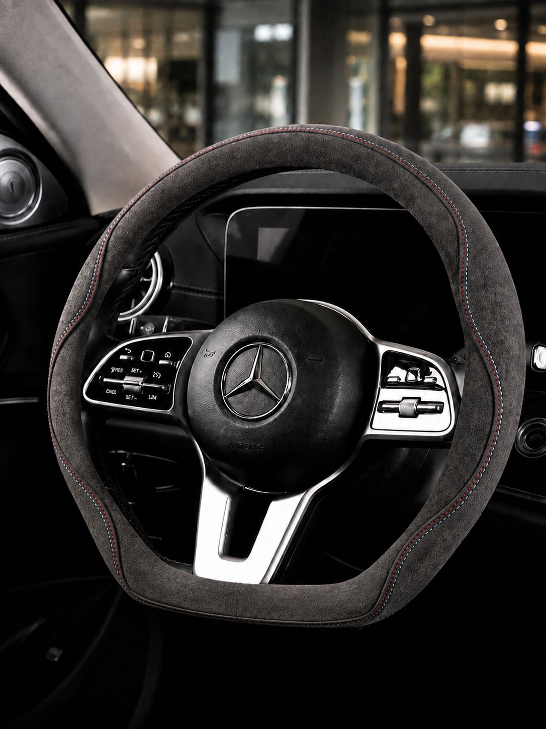 STAR5 Premium Suede-Style Steering Wheel Cover – D-Shape / Flat Bottom – 38 cm (Black)