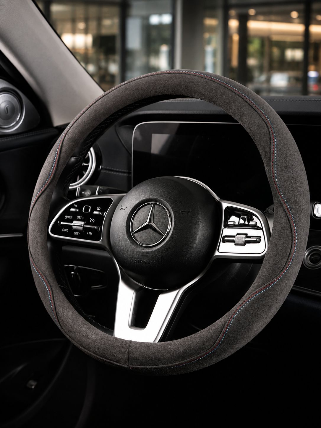 STAR5 Premium Suede-Style Steering Wheel Cover – O-Shape / Round (Black)