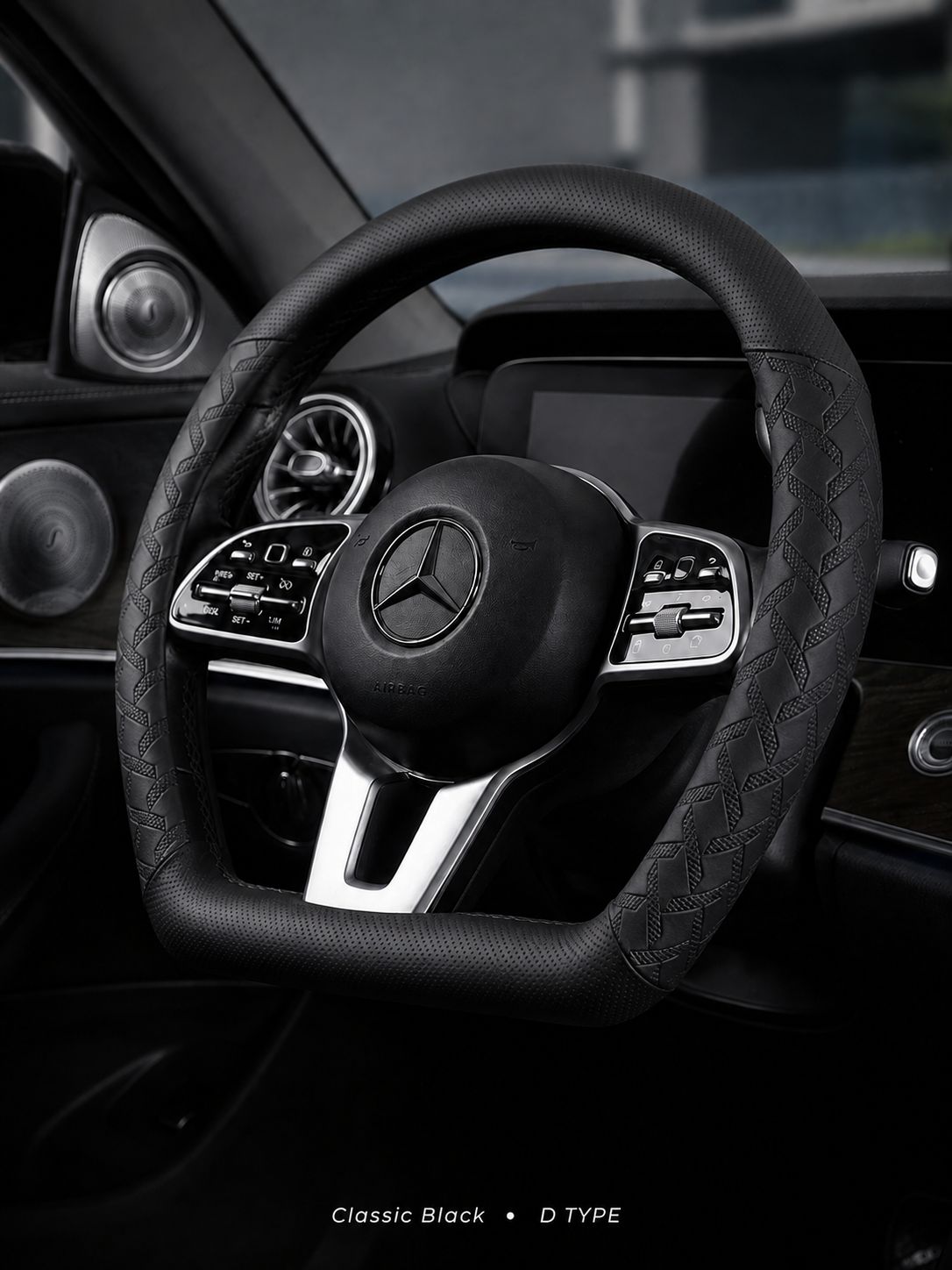 STAR5 Premium Nappa-Style Steering Wheel Cover – D-Shape / Flat Bottom (Black)