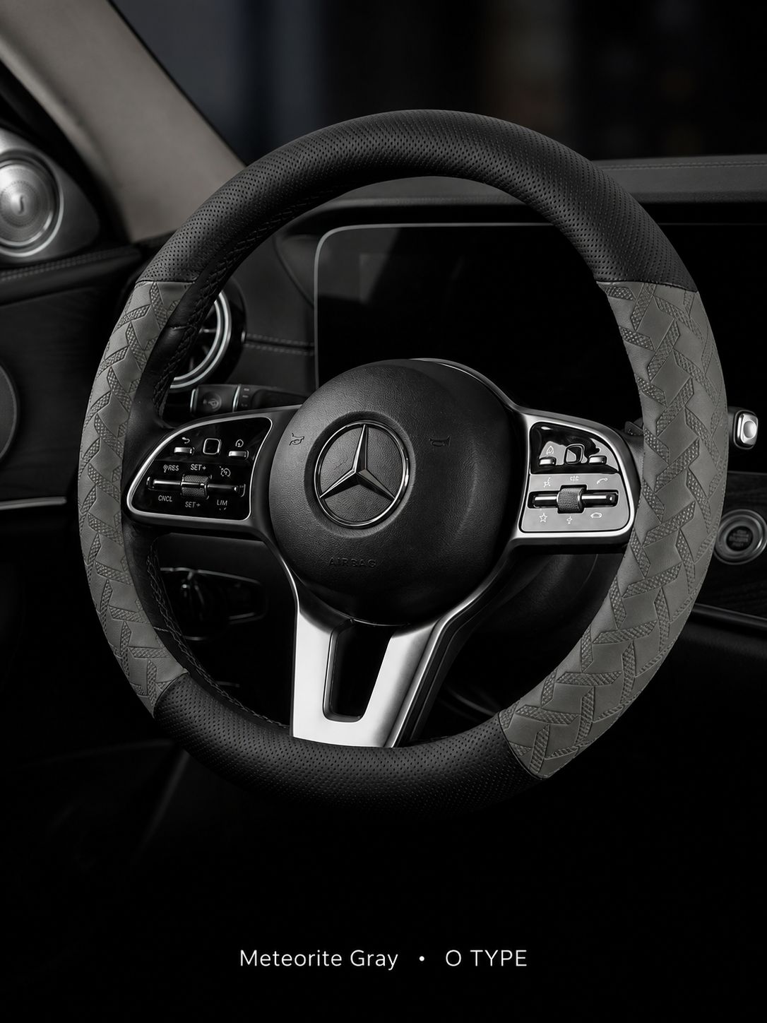 STAR5 Premium Nappa-Style Steering Wheel Cover – O-Shape / Round – 38 cm (Steel Gray)