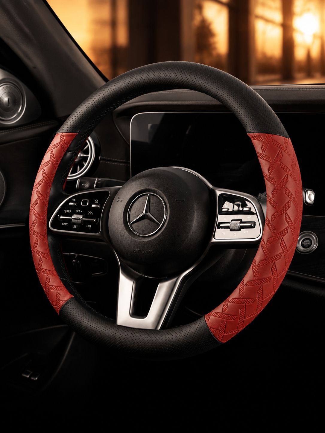 STAR5 Premium Nappa-Style Steering Wheel Cover – O-Shape / Round (Burgundy)