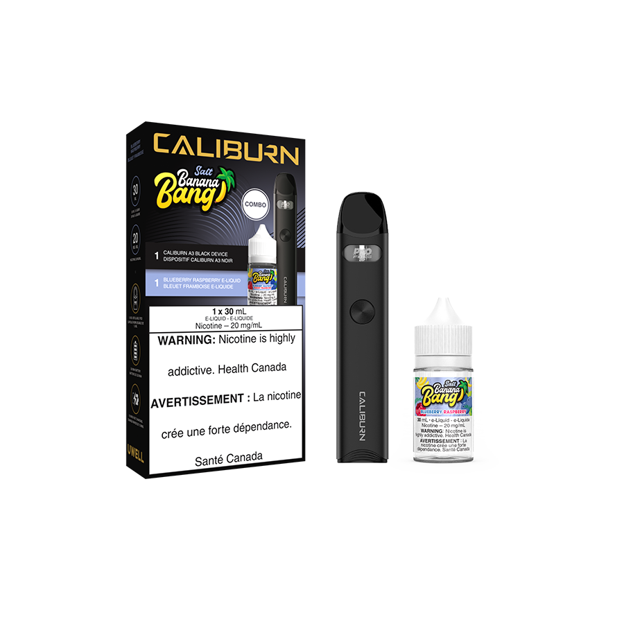 CALIBURN A3 SALT E-LIQUID BUNDLES, Flavour: BLACK AND BLUEBERRY RASPBERRY BY BANANA BANG SALT