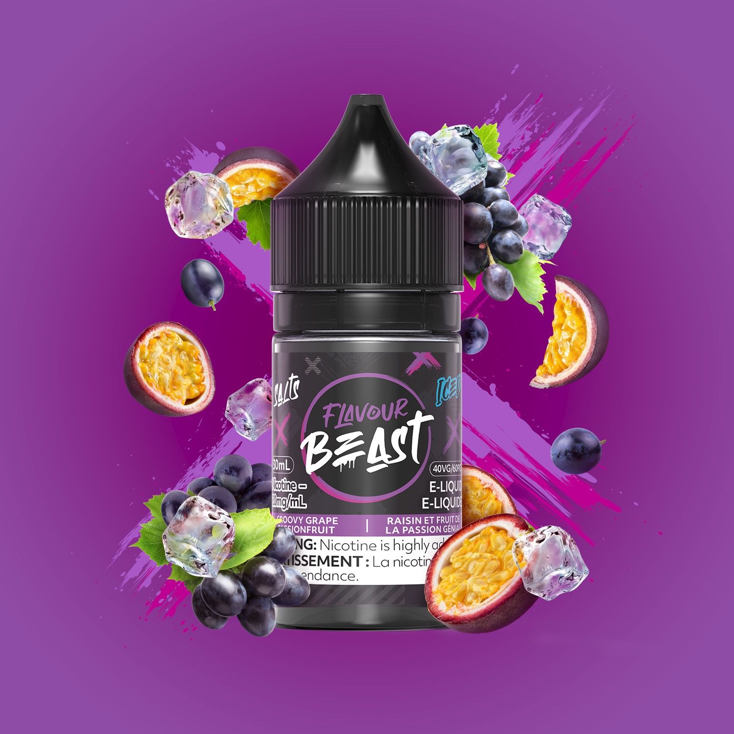 Flavour Beast Salt  30ML, Flavour: GROOVY GRAP PASSIONFRUIT SALT ICED