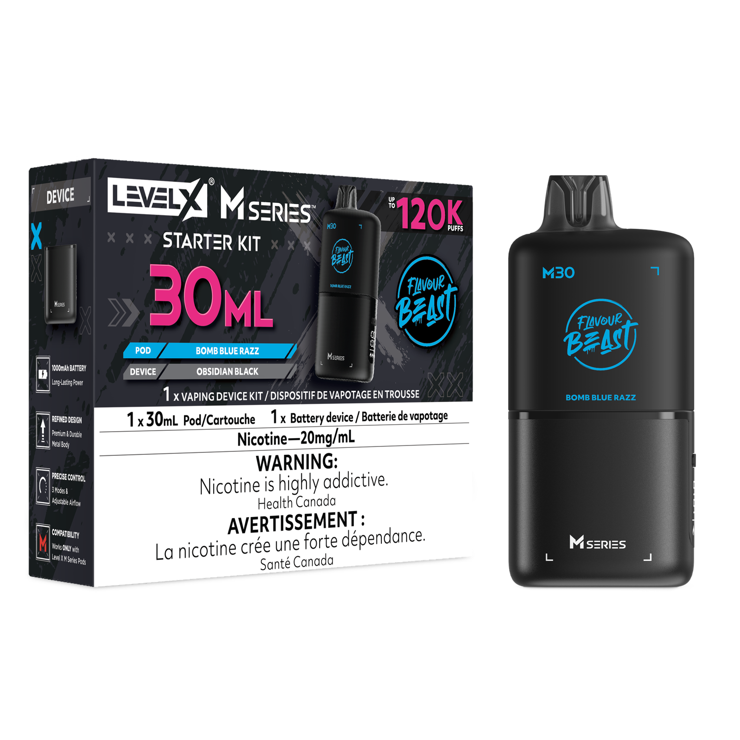 Level X Flavour Beast M30 Starter Kit Series, Flavour: Bomb Blue Razz 30ML
