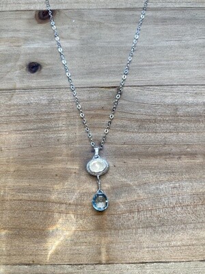 OVAL BLUE TOPAZ DROP NECKLACE