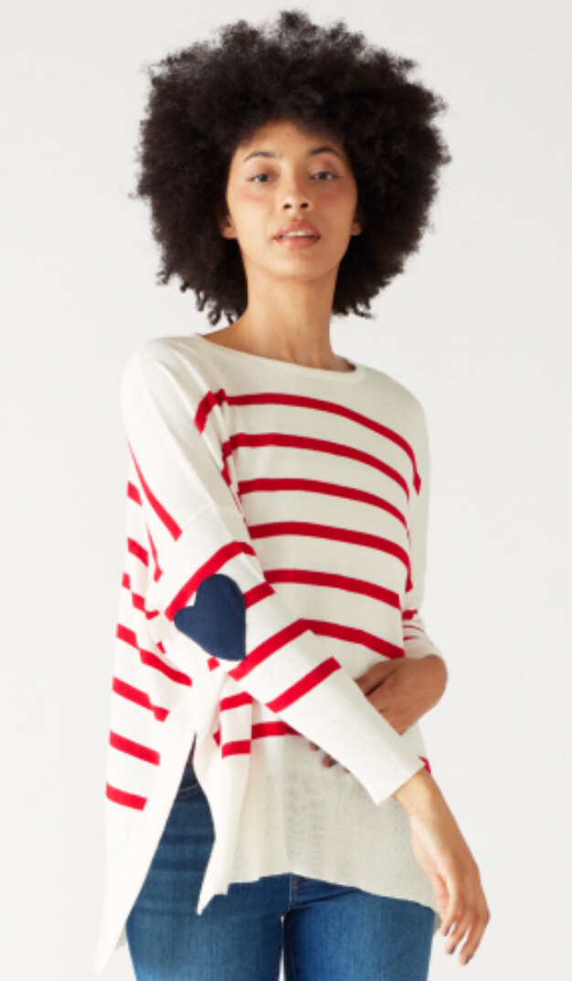 HEART PATCH STRIPED SWEATER, COLOR: RED/WHITE/BLUE