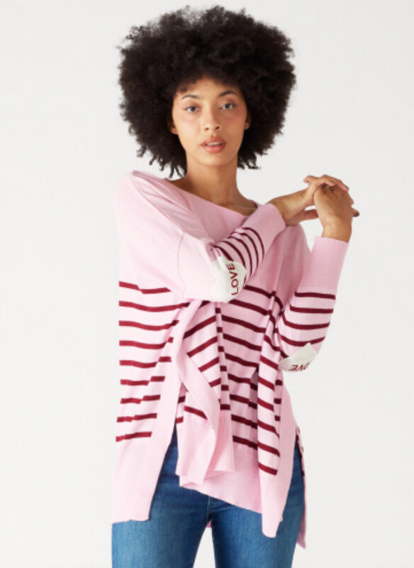 HEART PATCH STRIPED SWEATER