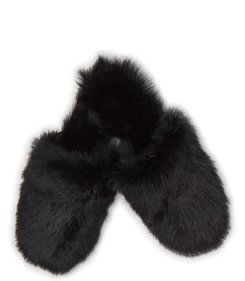 VEGAN FUR SLIPPERS, COLOR: BLACK, SIZE: SM