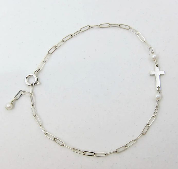 SLV TINY CROSS & PRL NKL