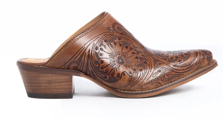 BROWN EMBOSSED MULE