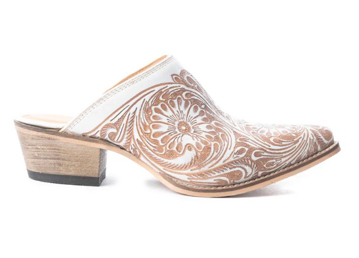 WHT  EMBOSSED MULE