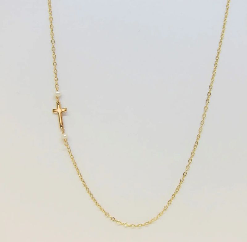 SLV TINY CROSS & PRL NKL