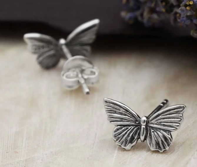 SLV TEXTURED BUTTERFLY POST EARRINGS