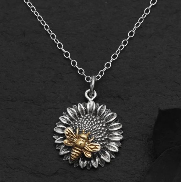 SLV SUNFLOWER BEE NECKLACE