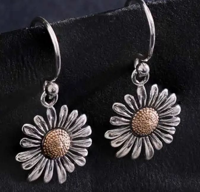SLV/BRONZE DAISY EARRINGS