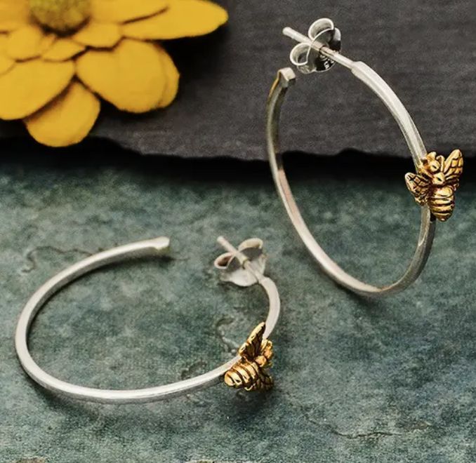 SLV HOOP BEE EARRINGS