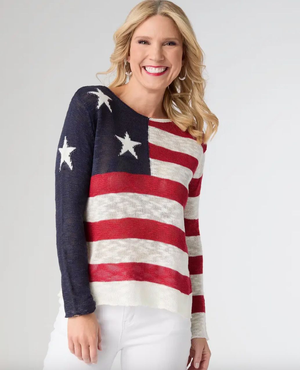 MURIEL BURNOUT FLAG SWEATER, SIZE: S/M