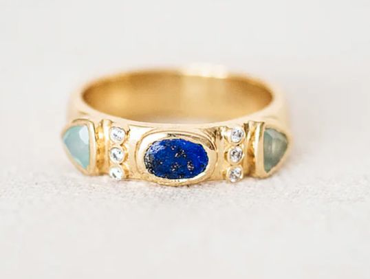 GLD LAPIS/CALCED RING