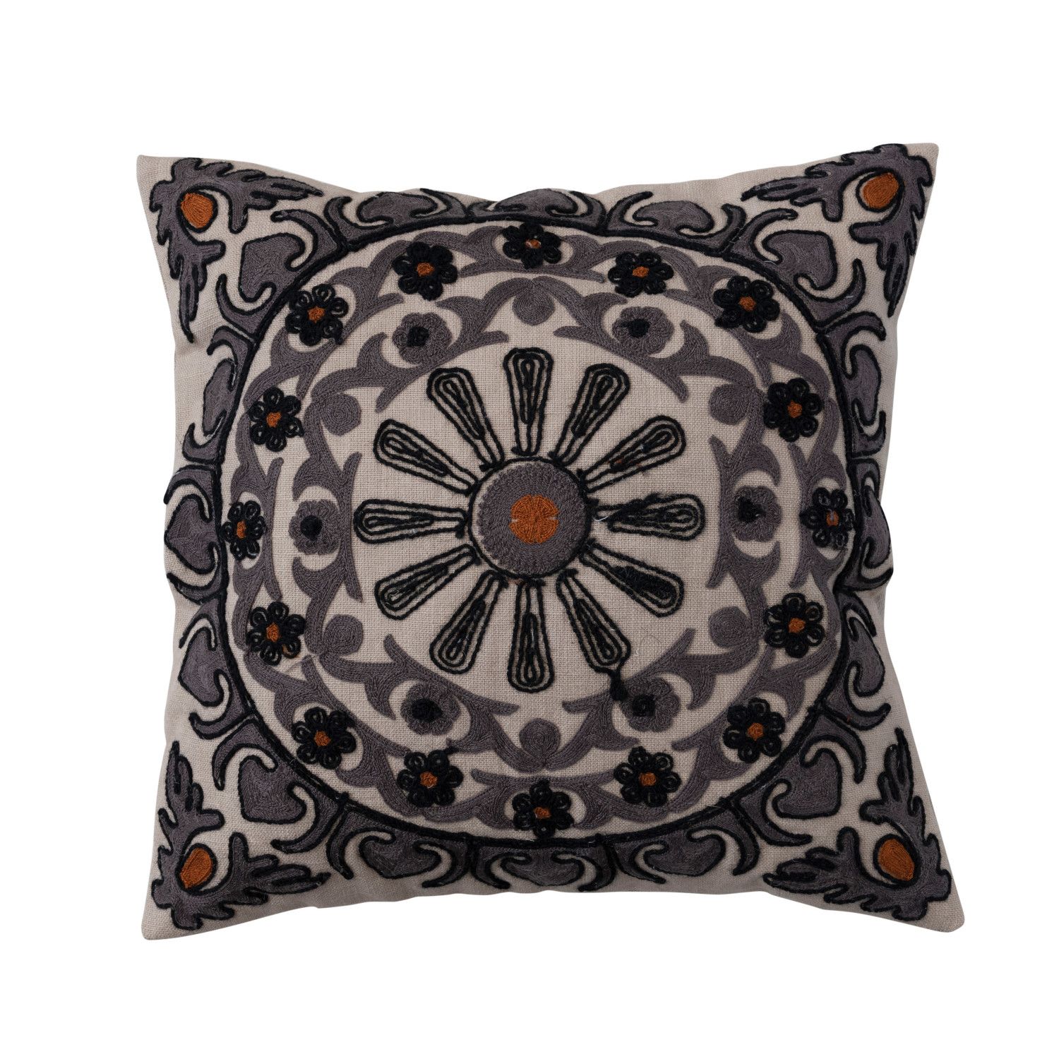 BLK/GRAY EMBROIDERED PILLOW